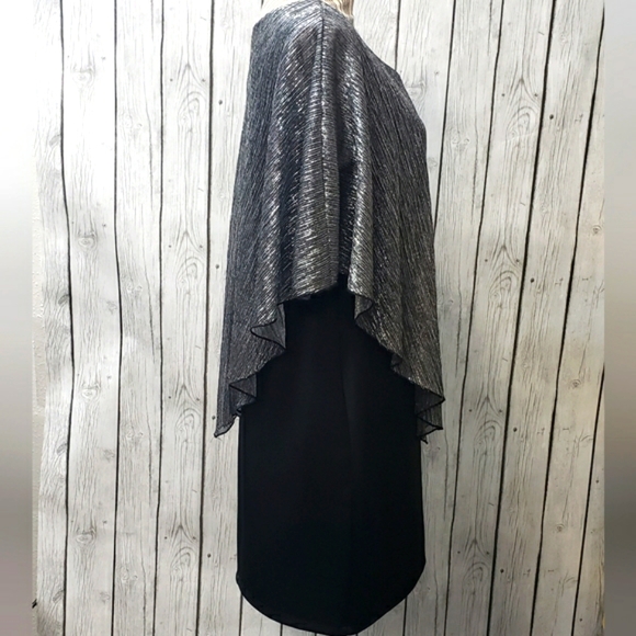 En Focus Studio Sheath Black Silver W/Top Layer Cocktail Dress, Sz 14 - Picture 3 of 9